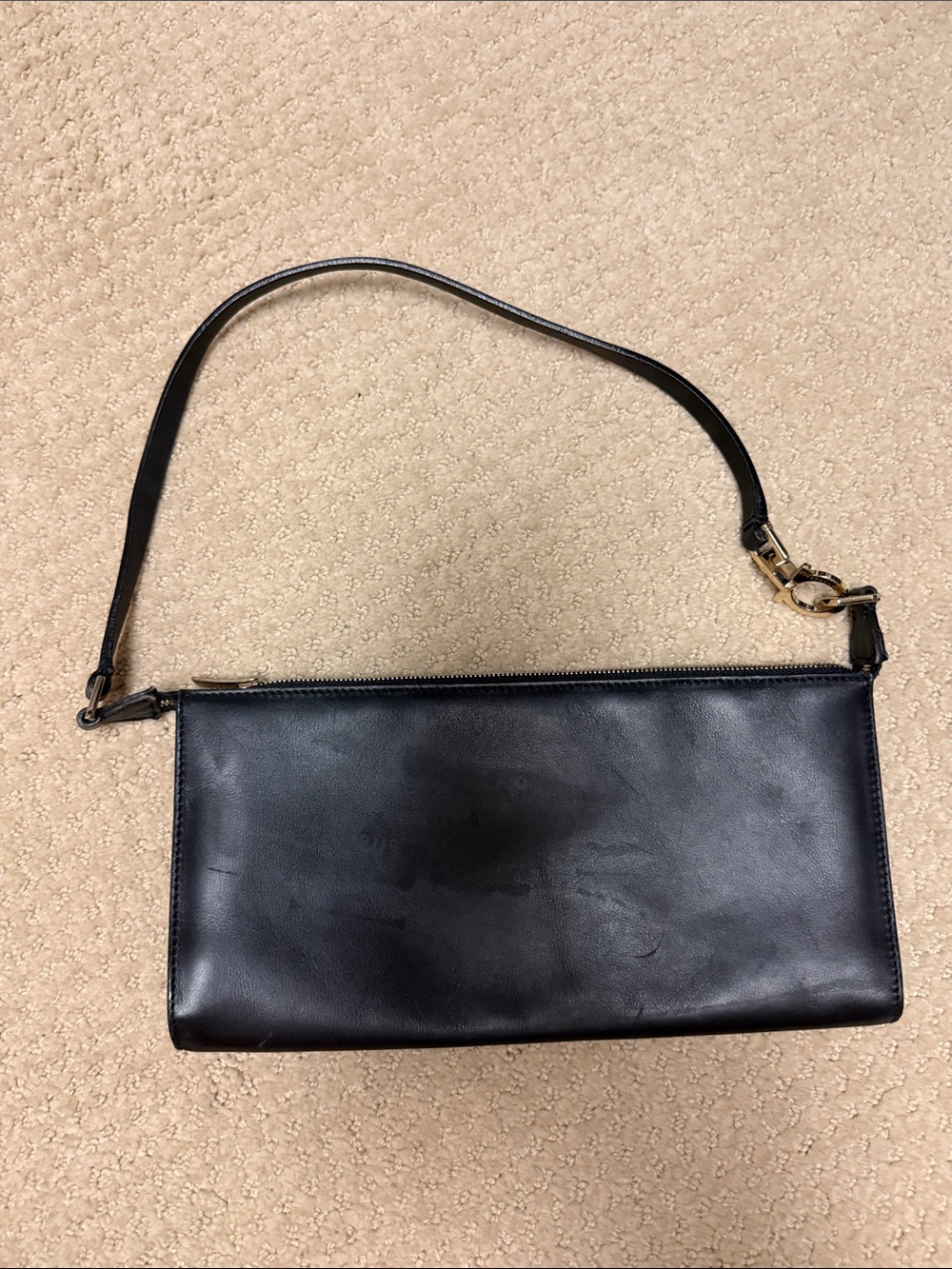 Salvatore Ferragamo Black Leather Zip Wristlet